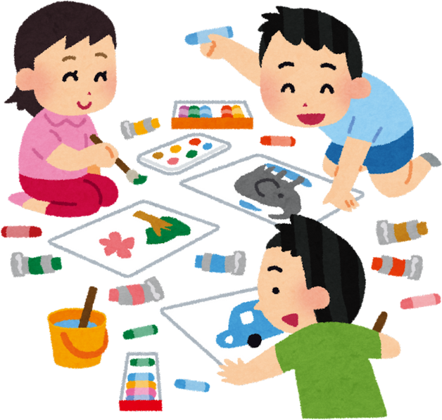 Illustration of Children Drawing and Painting